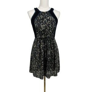 Rebecca Taylor Womens Geometric Print Mini Dress Black Satin 4 Indie Grunge Twee
